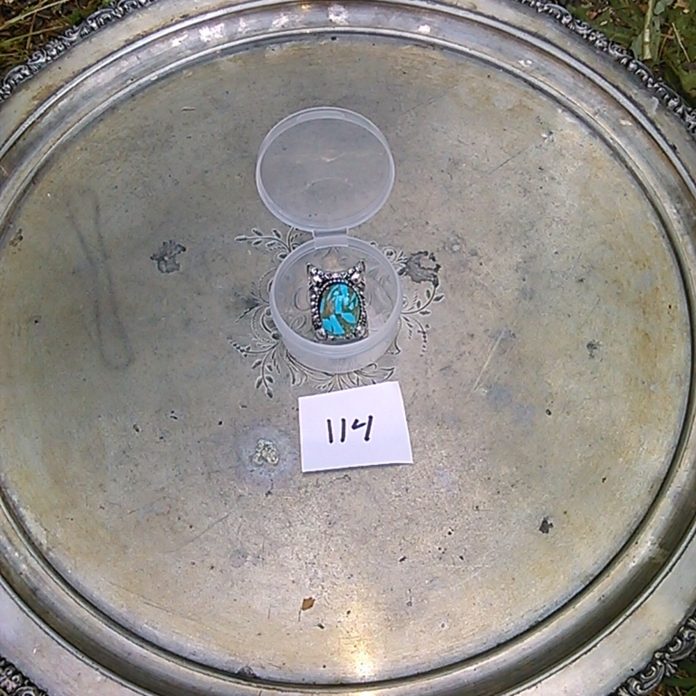 blue and green silver ring